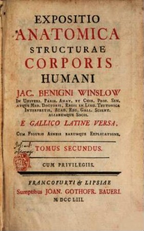 Expositio Anatomica Structurae Corporis Humani, Tomus Secundus