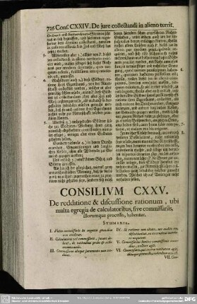 Consilium CXXV. De redditione & discussione rationum, ubi multa egregia de calculatoribus, sive commissariis, illorumque processu, habentur
