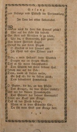 Gesang zum Anfange und Schlusse der Versammlung.