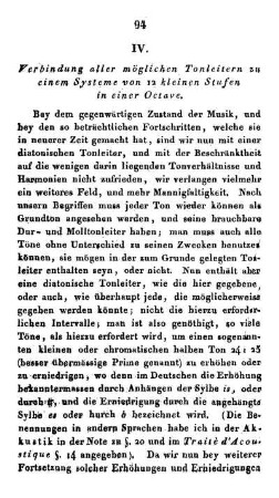 IV. Verbindung aller möglichen Tonleitern zu einem Systeme von 12 kleinen Stufen in einer Oktave.