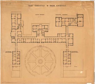 Billing, Hermann; Singen; Krankenhaus - Hauptbau (Grundriss EG); Wirtschaftsbau (Grundriss Keller)