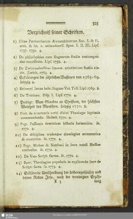 Verzeichniß seiner Schriften
