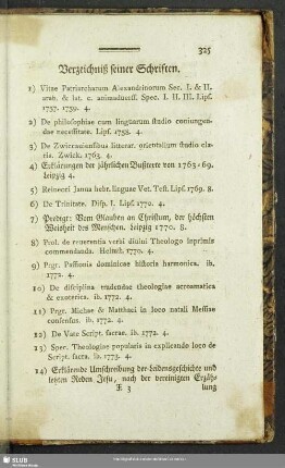Verzeichniß seiner Schriften