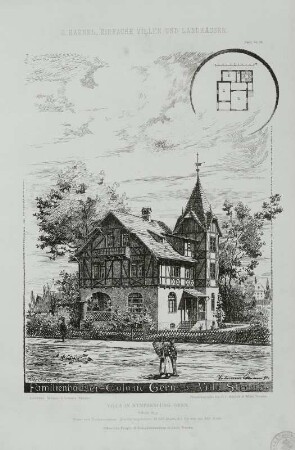 Villa Straub in Nymphenburg-Gern (erbaut 1893), Tafel 10 (Grundriß, perspektivische Zeichnung)
