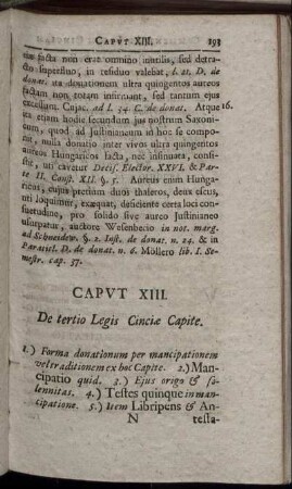 Caput XIII. De tertio Legis Cinciæ Capite. - Caput XV. De correctione & abrogatione tertii Capitis legis Cinciæ.