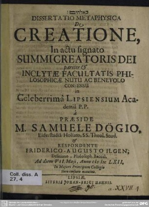 Dissertatio metaphysica de creatione