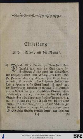 Einleitung zu dem Briefe an die Römer.