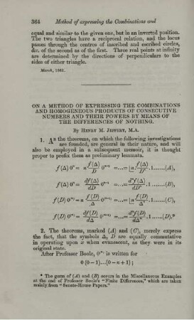 On a method of expressing the combinations and homogeneous products of consecutive numbers and their powers by means of the differences of nothing.