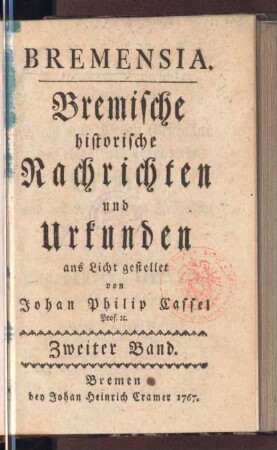 Zweiter Band: Bremensia, Zweiter Band