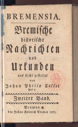 Zweiter Band: Bremensia, Zweiter Band