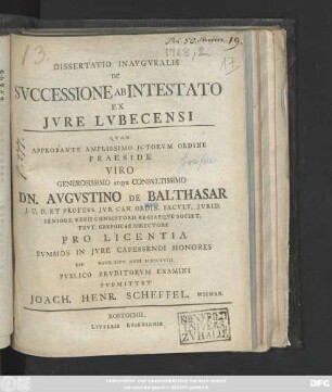 Dissertatio Inavgvralis De Svccessione Ab Intestato Ex Jvre Lvbecensi