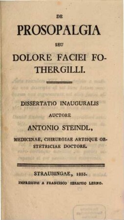 De prosopalgia seu dolore faciei Fothergilli : diss. inaug.