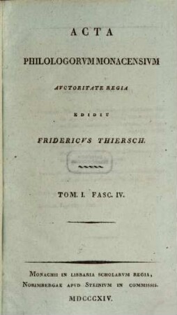 Acta philologorum monacensium. 1,4, 1,4. 1814