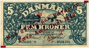 Geldschein, 5 Kroner, 1940