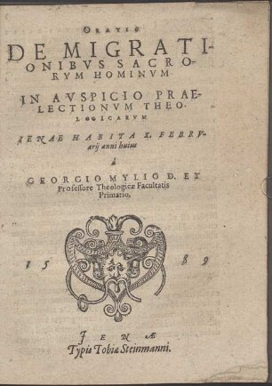 Oratio De Migrationibvs Sacrorvm Hominvm : In Avspicio Praelectionvm Theologicarvm Ienae Habita X. Febrvarij anni huius