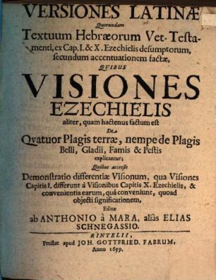Versiones Latinae quorundam textuum Hebraeorum Vet. Testamenti, ex cap. I. et X. Ezechielis desumptorum