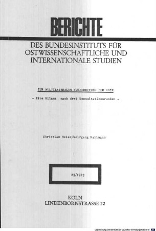 Zur multilateralen Vorbereitung der KSZE : eine Bilanz nach drei Konsultationsrunden