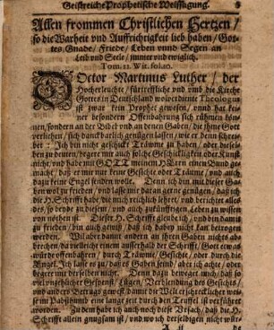 Geistreiche, vortreffliche und hochwichtige Weissagungen, Schlußreden und Urtheil