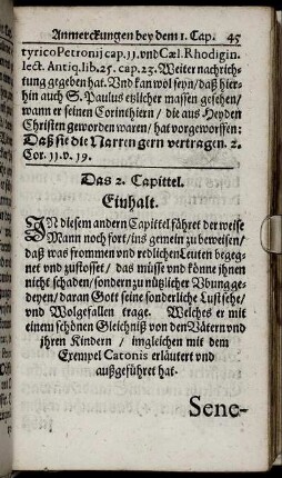 Das 2. Capittel. Einhalt, Senecæ Text.