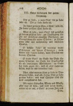 VIII. Kurze Uebungen der guten Meynung. - XV. Letzte Seufzer eines Sterbenden.