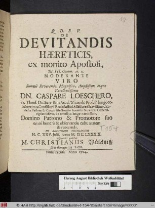 De Devitandis Hæreticis, ex monito Apostoli, Tit. III. Comm. 10. 11.