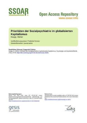 Prioritäten der Sozialpsychiatrie im globalisierten Kapitalismus