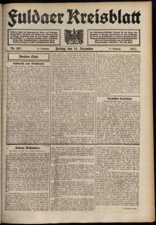 Zweite Ausgabe vom Freitag, den 15. Dezember 1911.