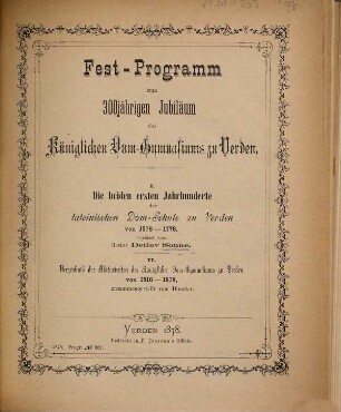 Programm des Königlichen Dom-Gymnasiums zu Verden : für das Schuljahr .... 1877/78