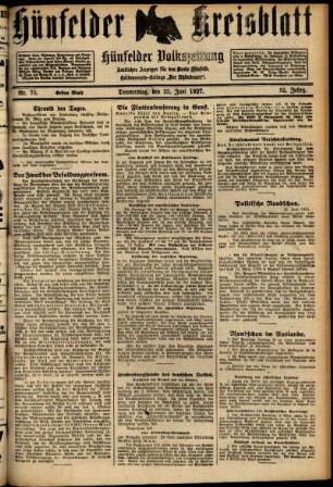 Erste Ausgabe vom Donnerstag, den 23. Juni 1927.