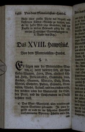Das XVIII. Hauptstück. Von dem Materialisten-Handel.