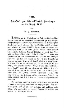 Actenstücke zum Dänen-Überfall Hamburgs am 19. August 1686.