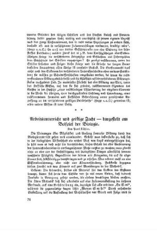 Arbeitsunterricht und geistige Zucht - dargestellt am Beispiel der Biologie