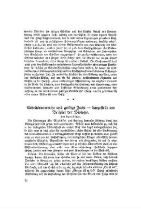 Arbeitsunterricht und geistige Zucht - dargestellt am Beispiel der Biologie