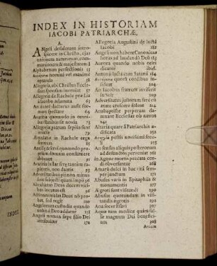 Index In Historiam Iacobi Patriarchæ.
