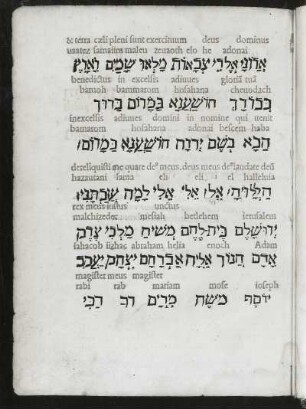 & terracaeli pleni sunt exercituum deus dominus. Textseite aus: Euchirdion poetarum clarissimorum von Nikolaus Marschalk. Buchdruck, 20,5 x 14,8 cm, 1502. Sächsische Landesbibliothek - Staats- und Universitätsbibliothek Dresden (SLUB) Lit.Rom.A.300 (im Original Blattfolge rückwärts laufend)
