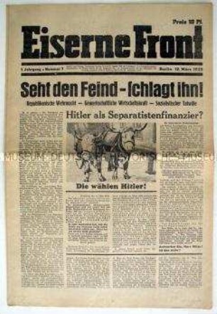 Wochenzeitung der Eisernen Front mit Wahlpropaganda