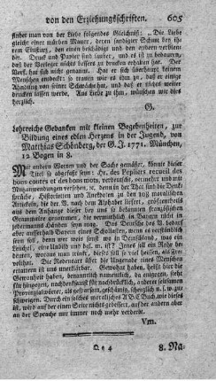 Lehrreiche Gedanken mit kleinen Begebenheiten, zur Bildung eines edlen Herzens in der Jugend.
