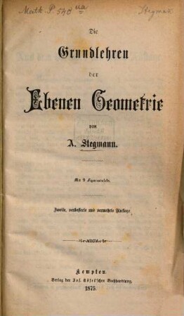 Die Grundlehren der ebenen Geometrie