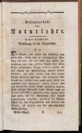 Erster Abschnitt. Einleitung in die Naturlehre