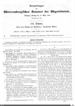 124. Sitzung, Stuttgart, 16.3.1852
