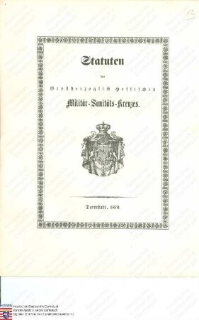 Statuten des Hessischen Militär-Sanitäts-Kreuzes
