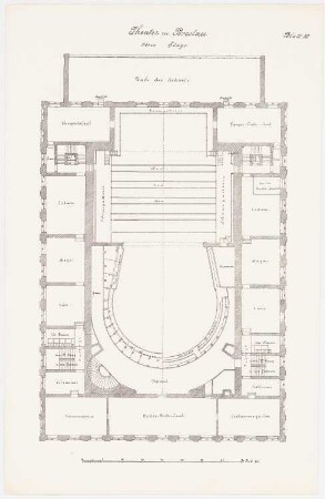 Theater, Breslau Wiederaufbau: Grundriss 2.Obergeschoss, Maßstabsleiste