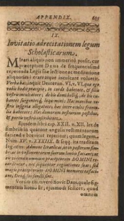 IX. Invitatio adrecitationem legum Scholasticarum.