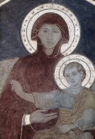 Thronende Muttergottes, umgeben von Heiligen