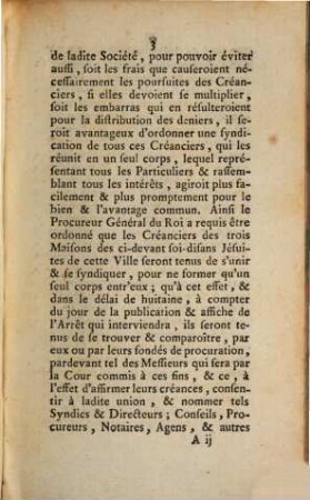 Arrest Du Parlement De Bordeaux : Qui ordonne que les Créanciers des cidevant Jésuites des trois Maisons de Bordeaux, s' uniront dans la personne d' un Syndic