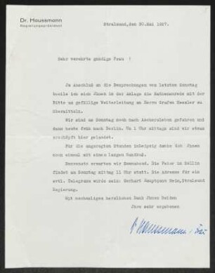 Brief von Hildegard Haussmann und Hildegard Haussmann an Margarete Hauptmann