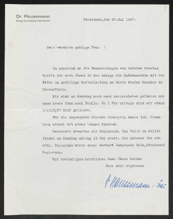 Brief von Hildegard Haussmann und Hildegard Haussmann an Margarete Hauptmann