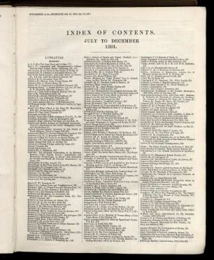 Index of Contents. July to December 1891.