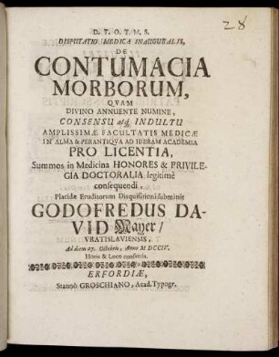 Disputatio Medica Inauguralis, De Contumacia Morborum
