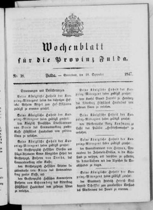 Nr. 38, Ausgabe vom 18. September 1847